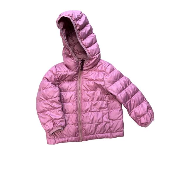 Primary Puffer Coat Jacket Toddler Girls 12 18 Months Pink Lightweight Zip Up - Picture 1 of 5